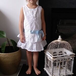 HANNA ANDERSSON Eyelet Dress blue ribbon bow sun